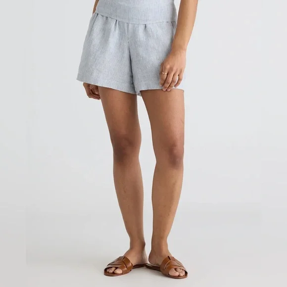 Quince European Linen High Waisted Shorts Womens Size Large Coastal Beach Stripe - Picture 4 of 11